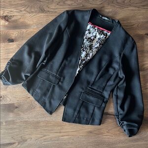 Maurices Black Women's Open Front Blazer Jacket with Ruching on Sleeve Large